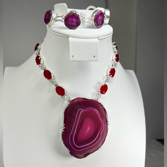 Pink Solar Quartz Garnet Large 925 Gemstone Necklace ONLY - Picture 4 of 13